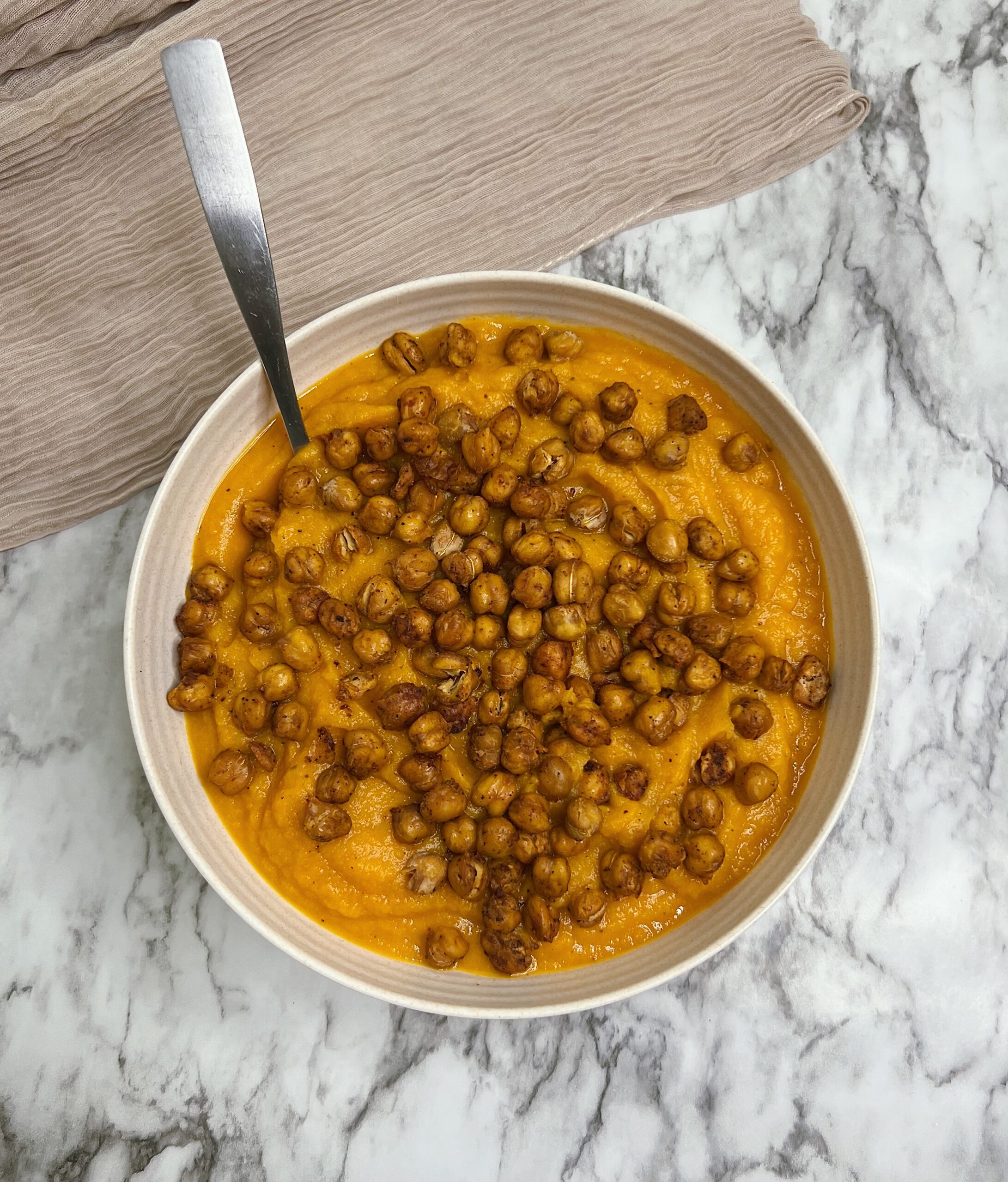 Butternut Squash Cauliflower Soup With Roasted Chickpeas