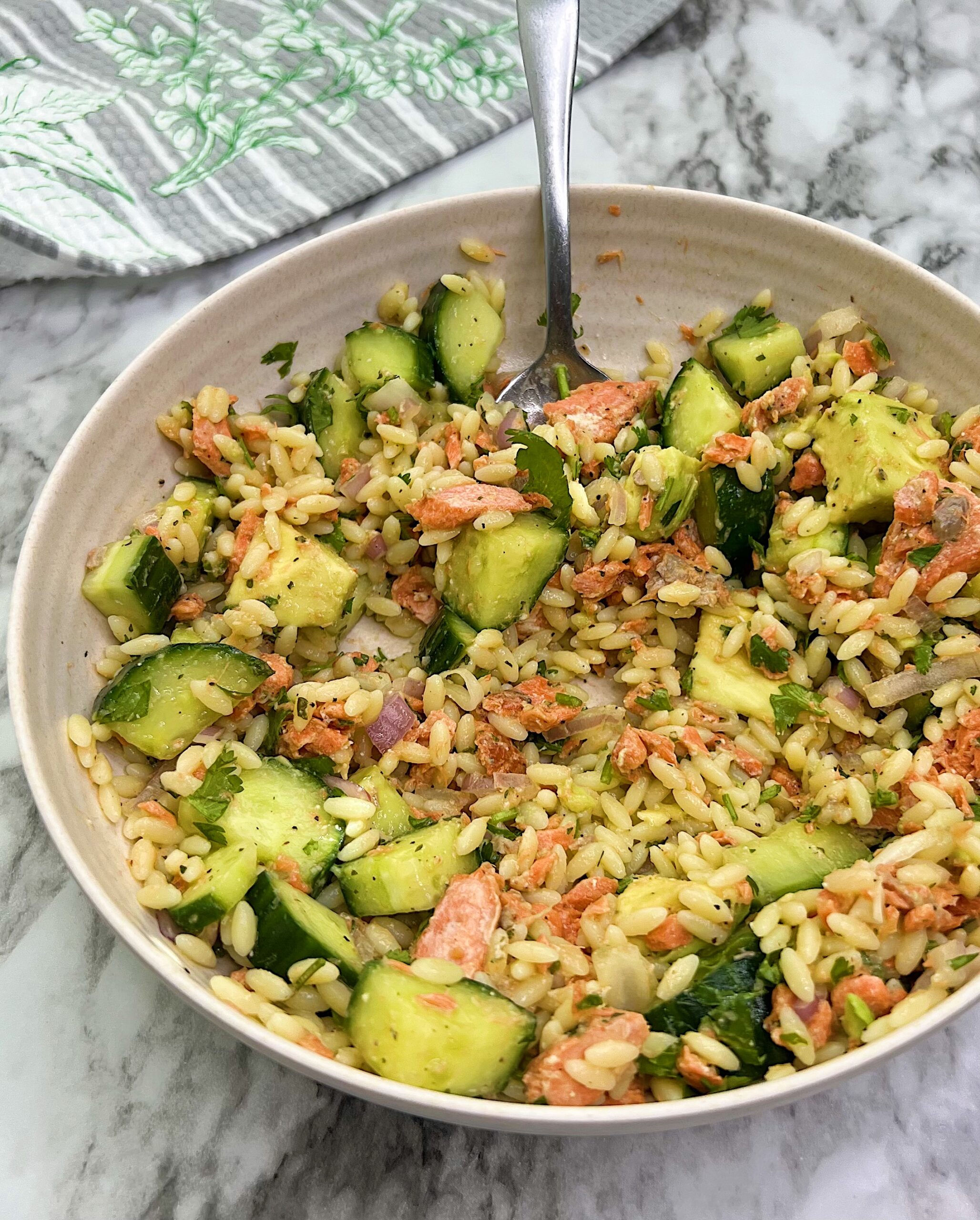 Lemon Orzo Salad with Salmon and Veggies